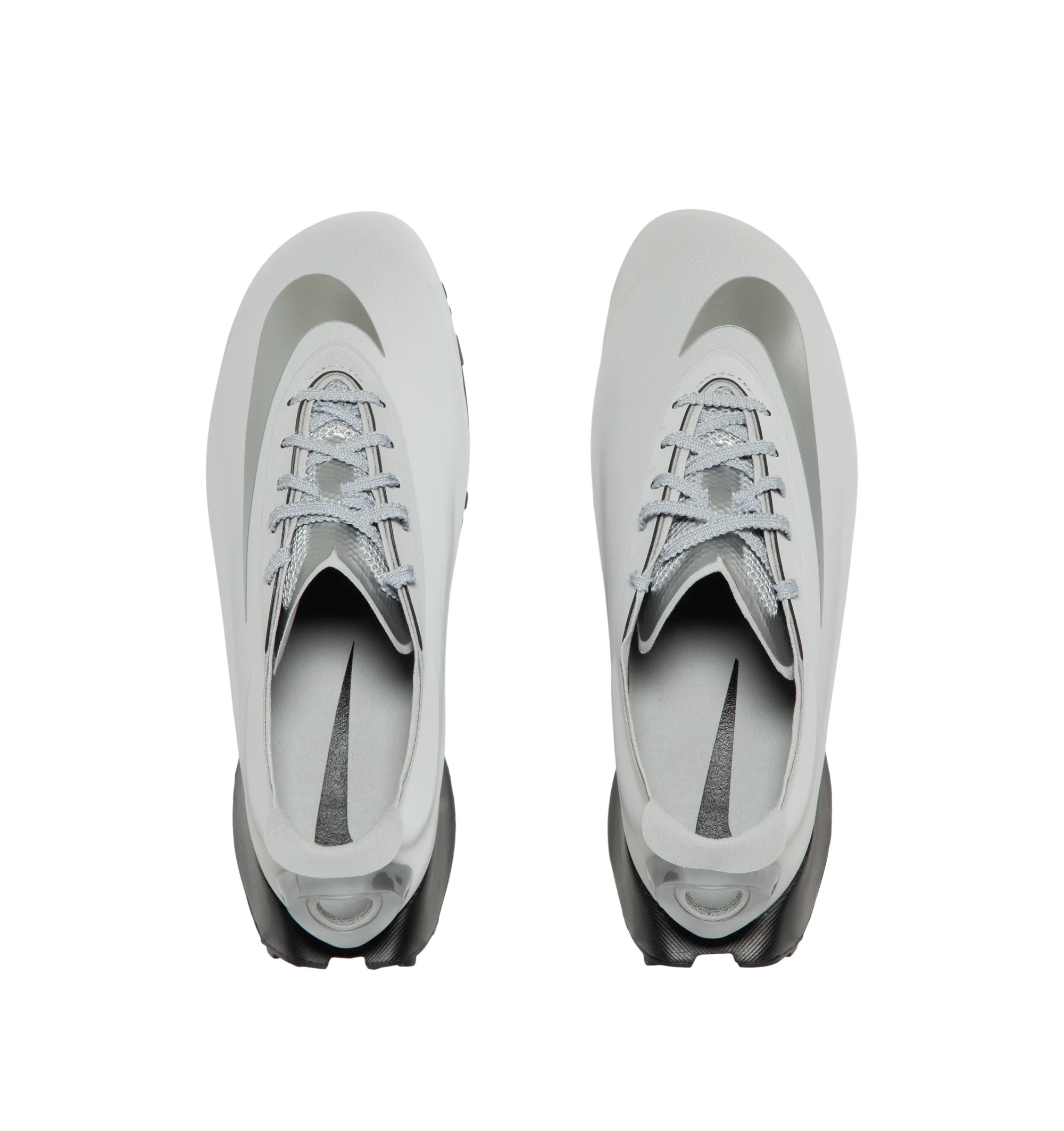 Image 5 of 5 - SILVER - Nike First Sight Noir Sneakers feature smooth textile uppers with tonal rubber overlays and a sculpted wedge sole for a futuristic take on retro running style. These lifestyle sneakers combine lightweight comfort with modern design, finished with chrome-effect detailing at the heel for a bold statement. Main Material: Textile and Synthetic. Sole: Rubber. 
