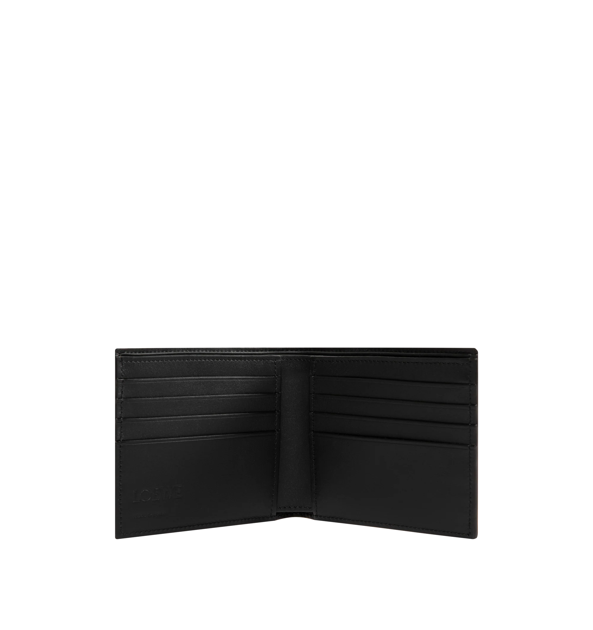 Image 3 of 3 - BLACK - Loewe Mens Logo Cardholder is crafted from shiny calfskin. Features four card slots, one central pocket, embossed and printed bi-color archive-inspired LOEWE logo, and calfskin lining. Main Material: Shiny Calfskin; Lining: Calfskin. Dimensions: 10.3cm W x 7.5cm H x 0.3cm D. Made in Spain. 