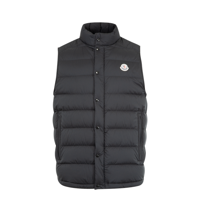 Image 1 of 2 - BLACK - MONCLER Barthe Down Vest featuring water-repellent main fabric, longue saison lining, down-filled, zipper and snap button closure, zipped pockets and hem with drawstring fastening. 100% polyamide/nylon. Padding: 90% down, 10% feather.
