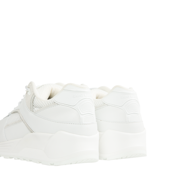Image 3 of 5 - WHITE - SAINT LAURENT Bump Sneakers in smooth leather and suede featuring low-top, drawstring laced sneakers with a rubber SAINT LAURENT signature on the tongue and back tab. Calfskin, rubber. Made in Italy.