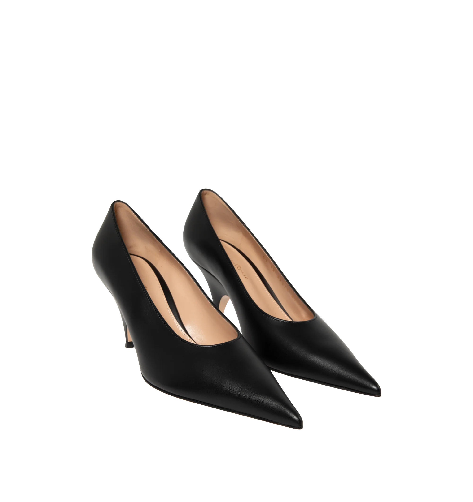 Image 2 of 4 - BLACK - Gianvito Rossi Womens Sofia Pumps are crafted from calf leather. Feature a pointed toe, signature Sofia sculptural heel, and leather sole. Heel Height: 7 cm. Main Material: Calf Leather; Sole: Leather. Handmade in Italy.