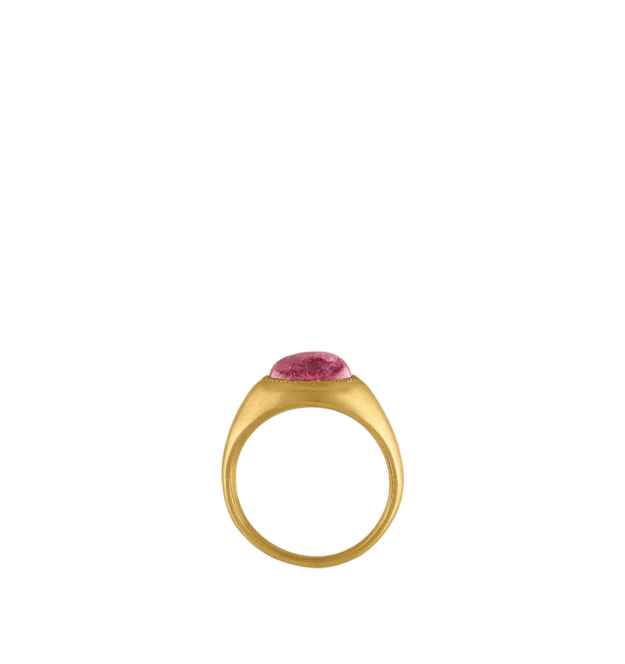 Image 3 of 3 - PINK - Prounis Rose Tourmaline Roz Ring is handcrafted from 22K yellow gold and features a rose tourmaline in the brands signature Roz silhouette. Band Width: 10 mm. Handmade in New York. For personal consultation and detailed information about jewelry, please contact our dedicated stylist team at personalshopping@hirshleifers.com.This item may be restricted for online purchase to international clients. For assistance purchasing this item please contact our dedicated stylist team at personals
