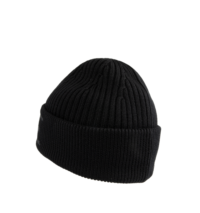 Image 2 of 2 - BLACK - LOEWE Wool Beanie featuring medium-weight ribbed wool knit, regular length, turn-up cuff and blurred LOEWE embroidery placed at the front. Wool. Made in Italy. 