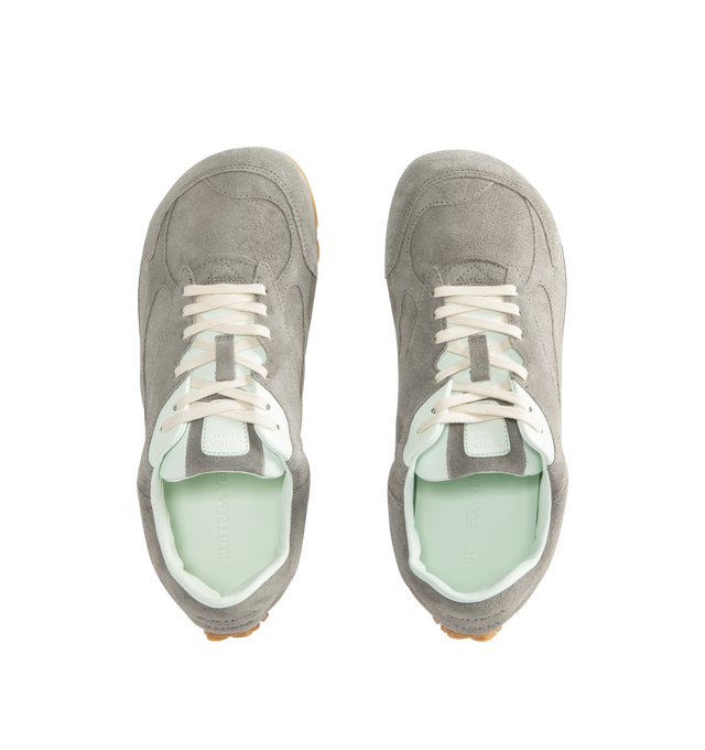 Image 5 of 5 - GREY - BOTTEGA VENETA Orbit Flash Sneaker featuring low-top, lace-up closure, soft suede, lambskin lining and rubber outsole. Calfskin. Made in Italy.
