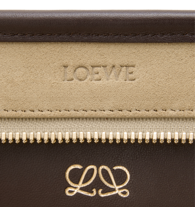 Image 15 of 17 - BROWN - LOEWE Small Amazona 180 Bag in suede featuring a relaxed silhouette anchored by a single toron top handle, designed to be carried open, while a concealed closure secures the main compartment, three carry options: short handle, removable shoulder strap and crossbody, zip closure with two leather zip pullers, two compartments, main compartment closed with magnetic closure, internal flat pocket, left side d-ring for customization, suede and nappa lambskin lining, embossed LOEWE and emb