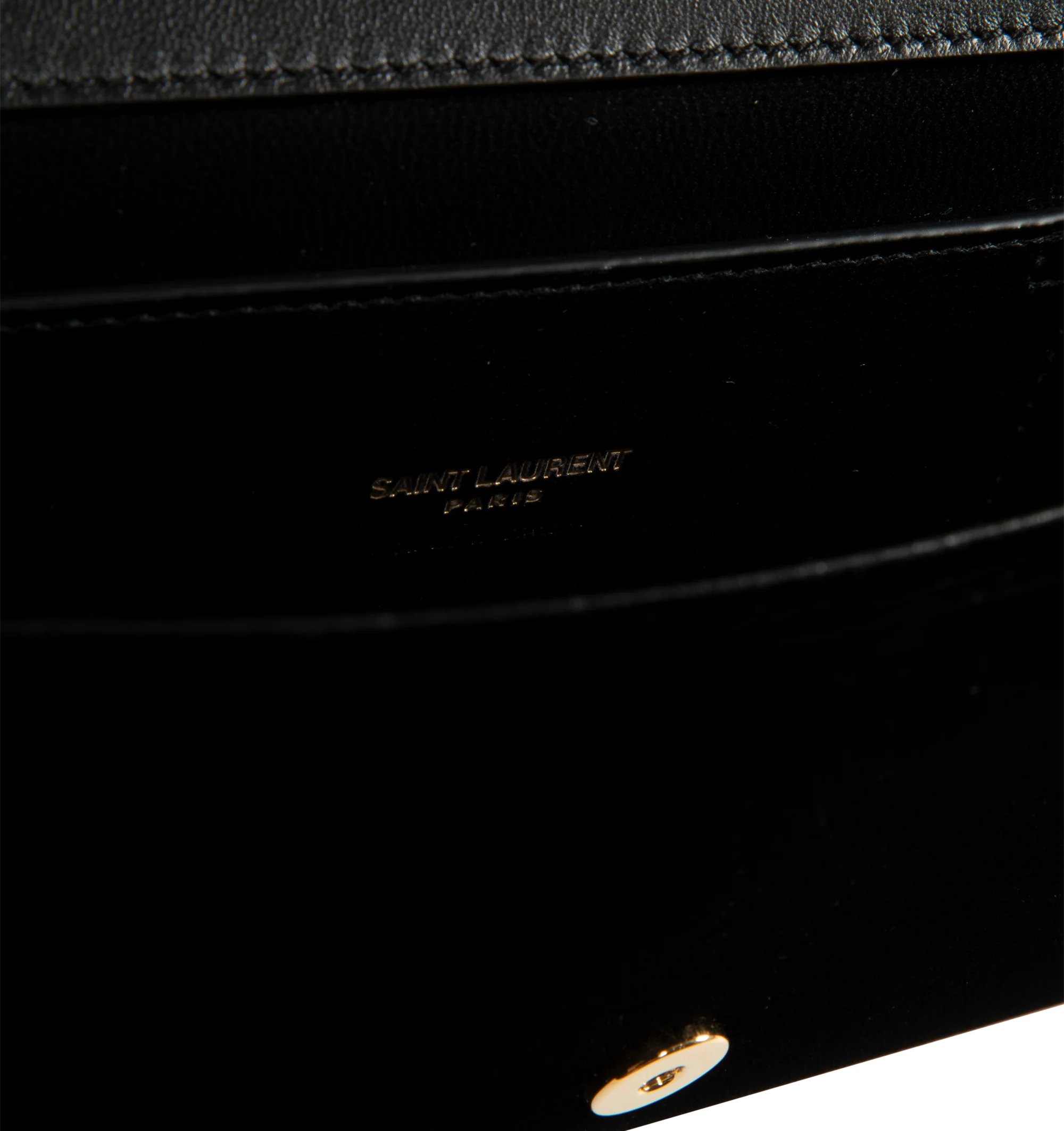 Image 3 of 3 - BLACK - Saint Laurent Women's Kate Clutch is crafted from velvet and features a sleek evening silhouette adorned with the iconic Cassandre logo. Designed with a removable jewelry chain strap with bezel-set cabochon links, a magnetic snap closure, one flat pocket, and one card slot, allowing it to be worn on the shoulder or carried as a clutch. Main Material: 63% Viscose, 27% Cupro, 10% Brass. Lining: Leather. Dimensions: 28 cm W  12 cm H  4 cm D. Strap Drop: 36 cm. Fits: Phone, cardholder, ke 