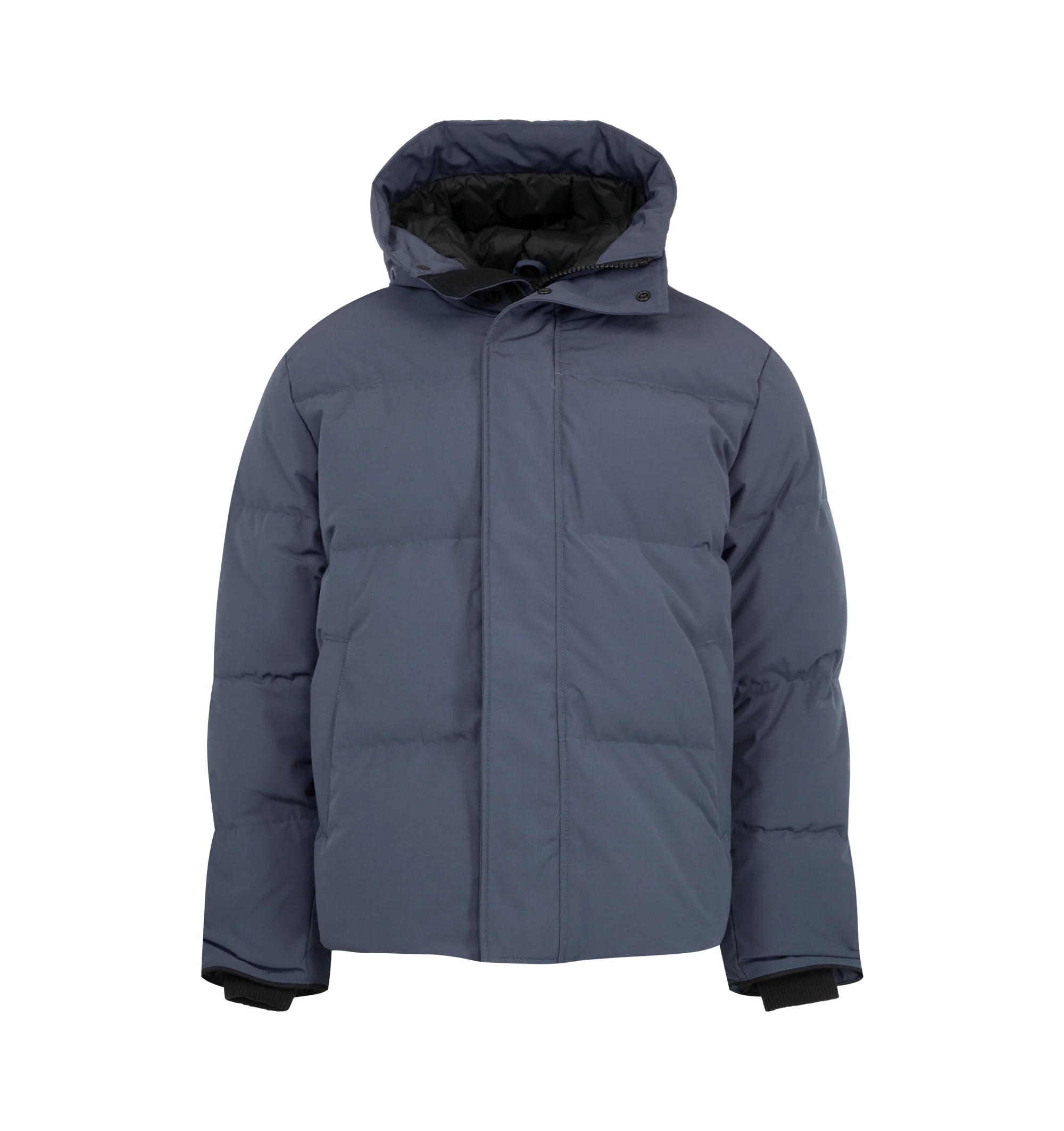 Image 1 of 4 - BLUE - Canada Goose Men's Seymour Parka is crafted from Recycled Organic Arctic Tech and features a quilt-through construction designed for protection in extreme cold-weather conditions. The parka is equipped with an adjustable snorkel hood, a tricot-lined chin guard, and a concealed snap placket over a front zip closure for enhanced coverage. Functional details include interior backpack straps for hands-free carrying, recessed rib-knit cuffs reinforced with CORDURA, two exterior zip pockets,