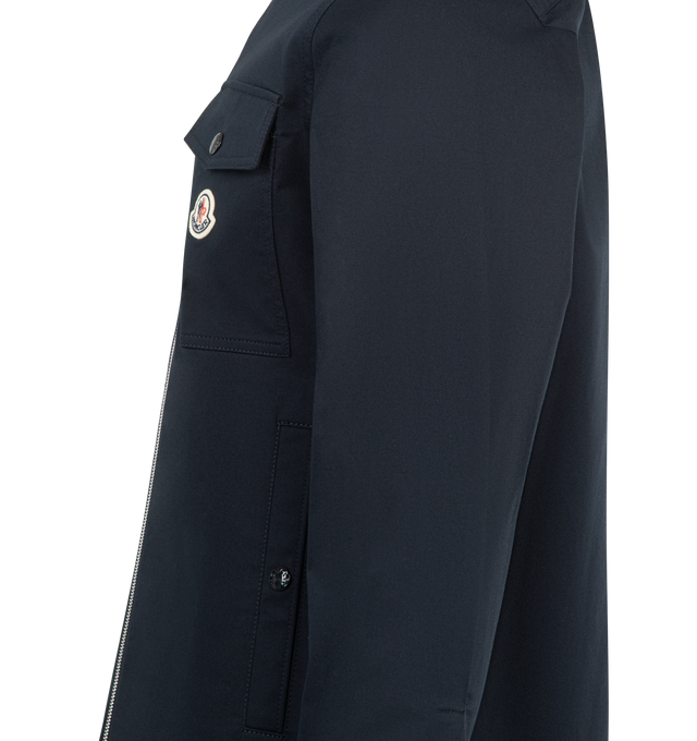 Image 3 of 3 - NAVY - MONCLER Cotton Blend Gabardine Shirt Jacket featuring zipper closure, pockets with snap button closure, chest pocket and adjustable cuffs. 98% cotton, 2% elastane/spandex.