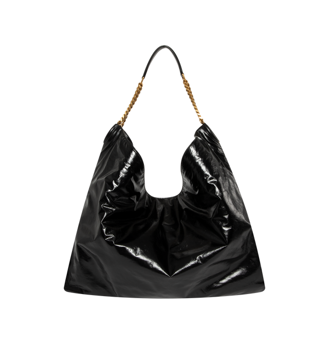 Image 1 of 4 - BLACK - Saint Laurent Womens Hobo Bag is crafted from lustrous calfskin leather. Features a slouchy silhouette, signature Cassandre ring detail, shoulder strap, magnetic closure, removable zip pouch, suede lining, and bronze-tone hardware. Main Material: Calfskin Leather; Lining: Suede; Hardware: Brass. Made in Italy.