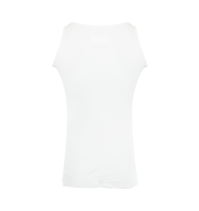 Image 2 of 2 - WHITE - MAISON MARGIELA Taped Cotton Tank Top featuring round neck, sleeveless, close-fitting shape, transparent tape overlay at the lower section and four stitches at the back. 100% cotton. Made in Italy.