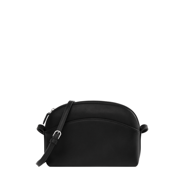 Image 1 of 3 - BLACK - THE ROW E/W Annie Crossbody Bag featuring curved crossbody bag in textured calfskin leather with exterior slot, adjustable shoulder strap and zipper closure. 8.5 x 5.7 x 2.6 in. 100% calfskin leather. Made in Italy.