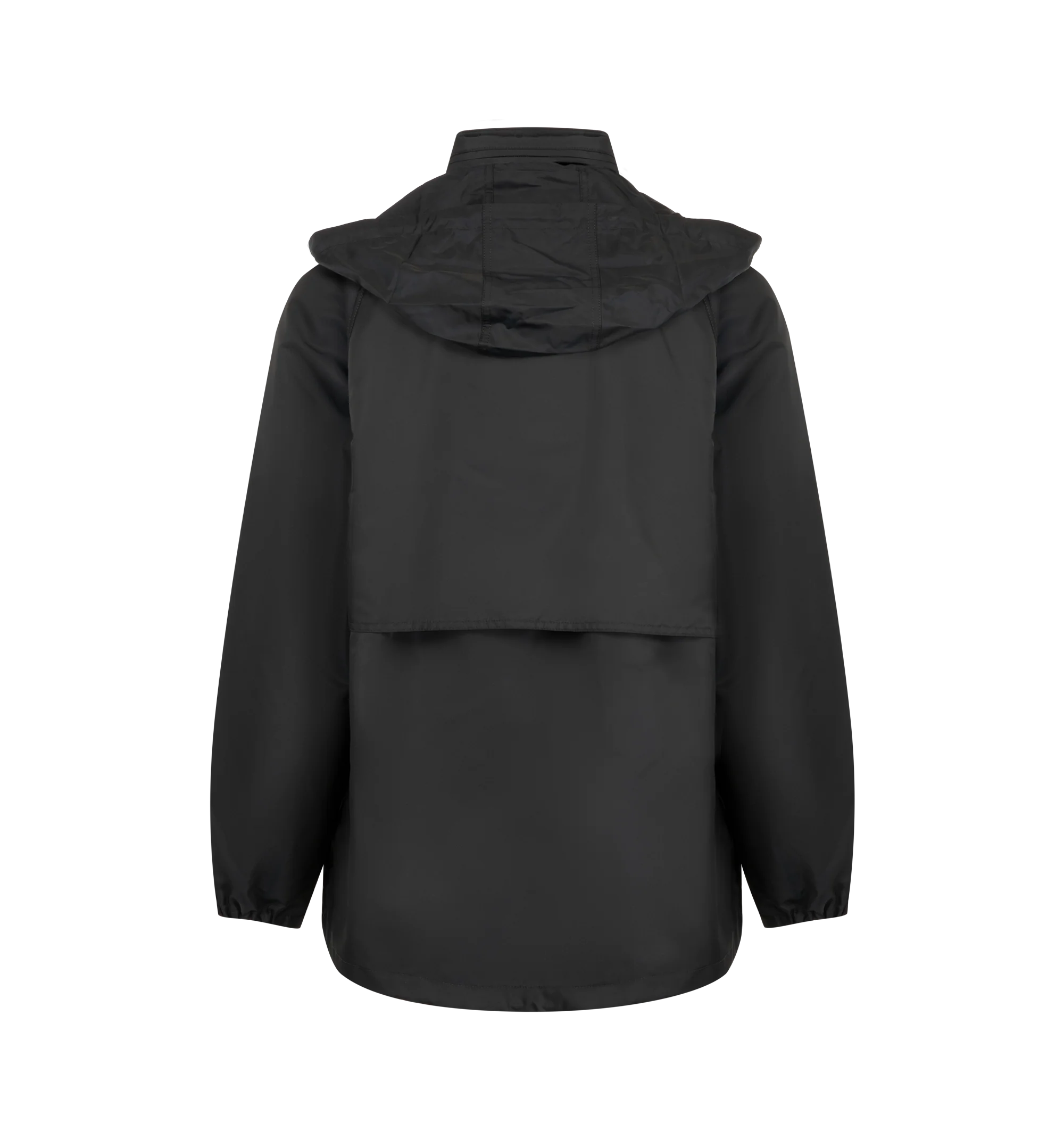 Image 3 of 4 - BLACK - Saint Laurent Mens Hooded Jacket is crafted from technical shell with leather trim. Features a concealed hood, front zip closure, streamlined silhouette, and leather detailing. Main Material: 100% Polyester; Trim: 100% Leather. Made in Italy.