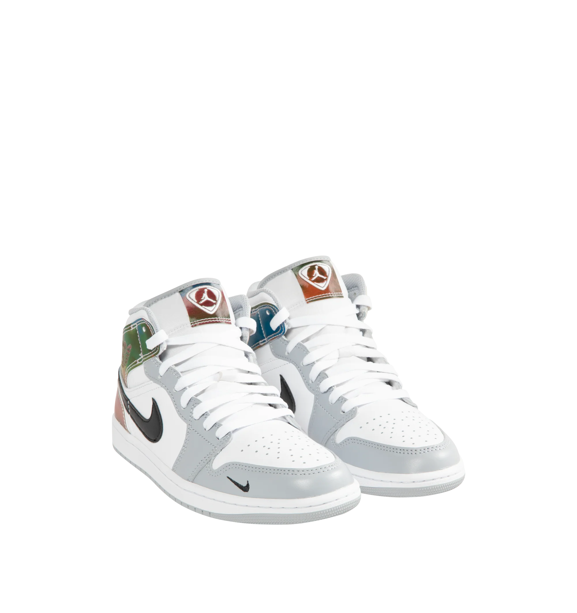 Image 2 of 5 - GREY - Men's Air Jordan 1 Mid SE Sneaker featuring full-court style, Air-Sole unit, padded collar, premium leather and synthetic upper and rubber outsole.
