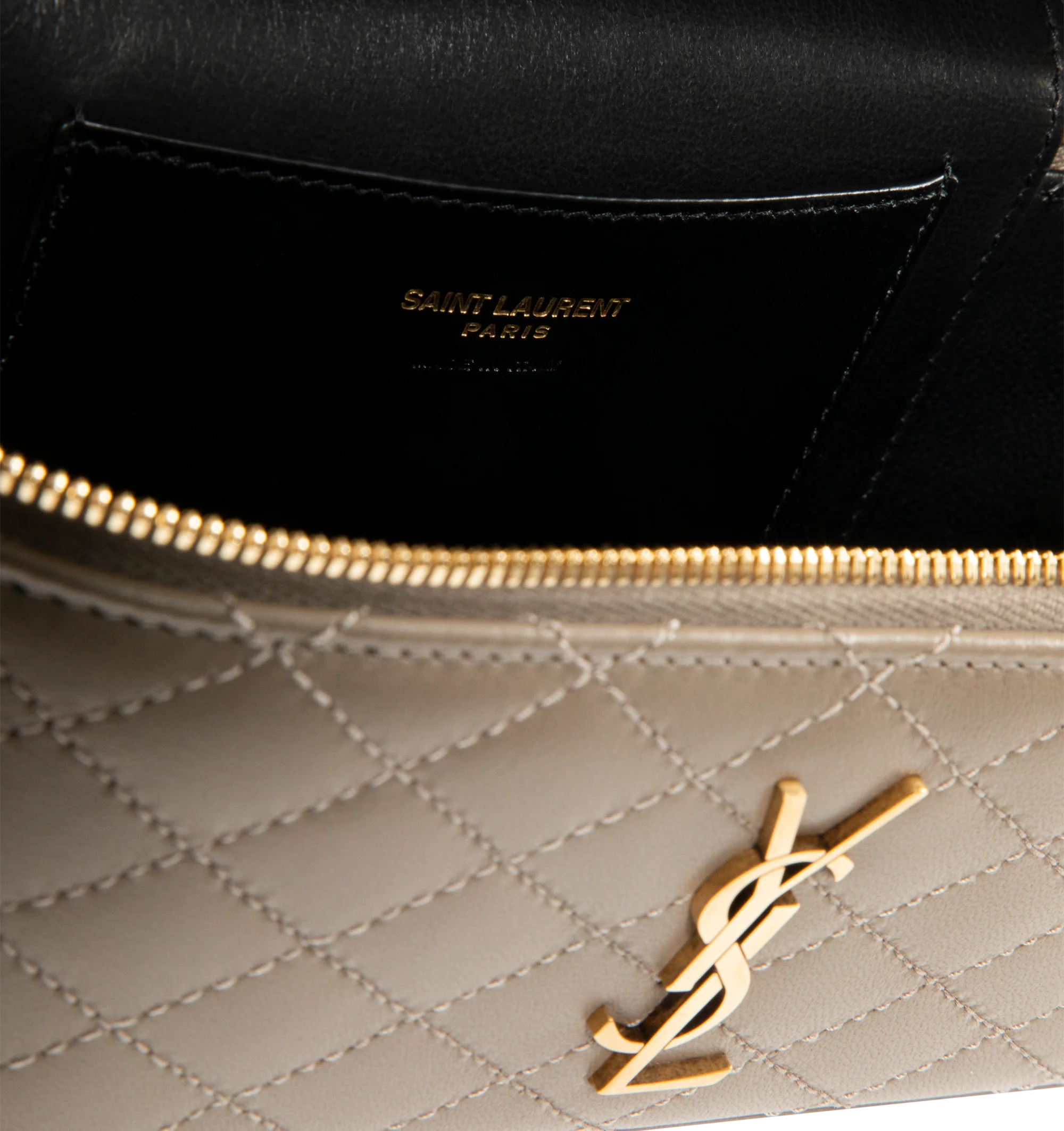 Image 3 of 3 - BROWN - SAINT LAURENT Gaby Mini Vanity Bag featuring zip closure, one card slot, diamond quilted overstitching, leather top handle and detachable strap. 7.1" X 4.3" X 2.6". 100% lambskin. Made in Italy.