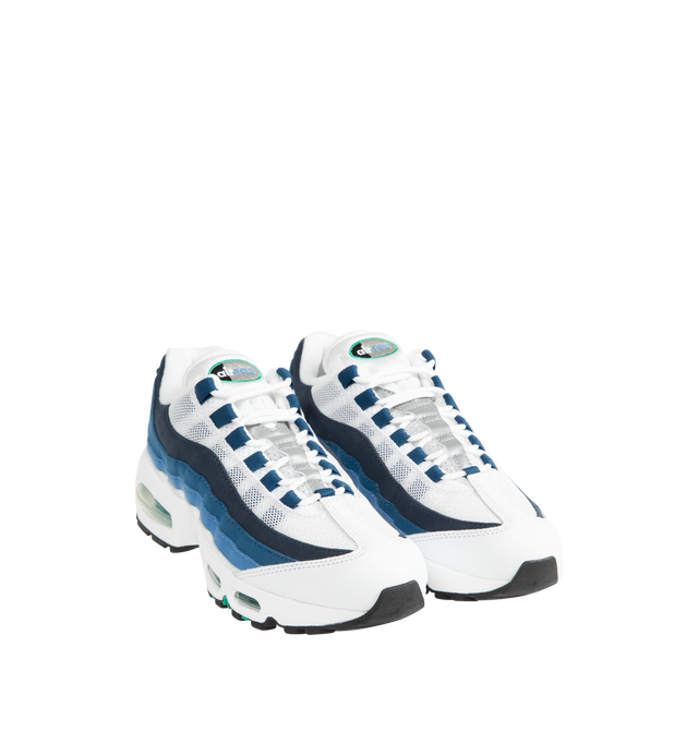 Image 2 of 5 - BLUE - NIKE Air Max 95 OG Sneaker featuring layers of leather, visible Max Air cushioning, low-cut collar and flex grooves in midsole and outsole.