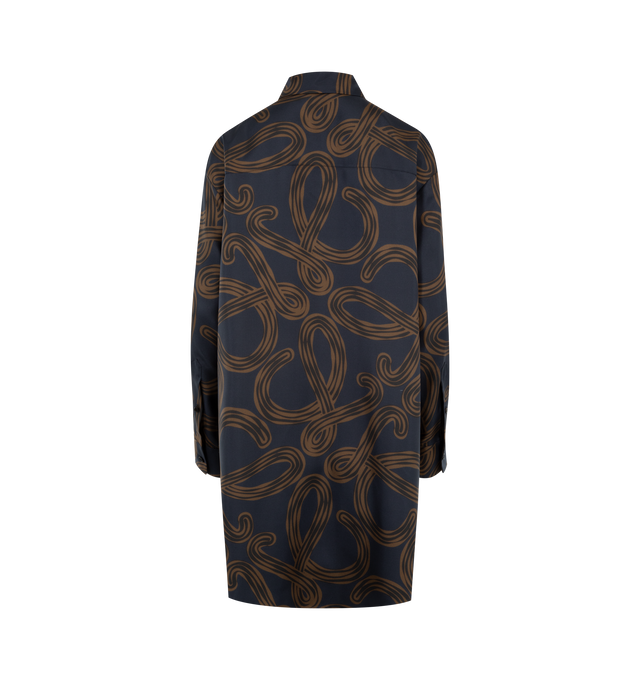 Image 2 of 3 - NAVY - LOEWE PAULA'S IBIZA Shirt in lightweight printed silk twill featuring a placed Anagram print and asymmetrical front-to-back hem, relaxed fit, long length, classic collar, concealed front button fastening and buttoned cuffs. Silk. Made in Italy. 
