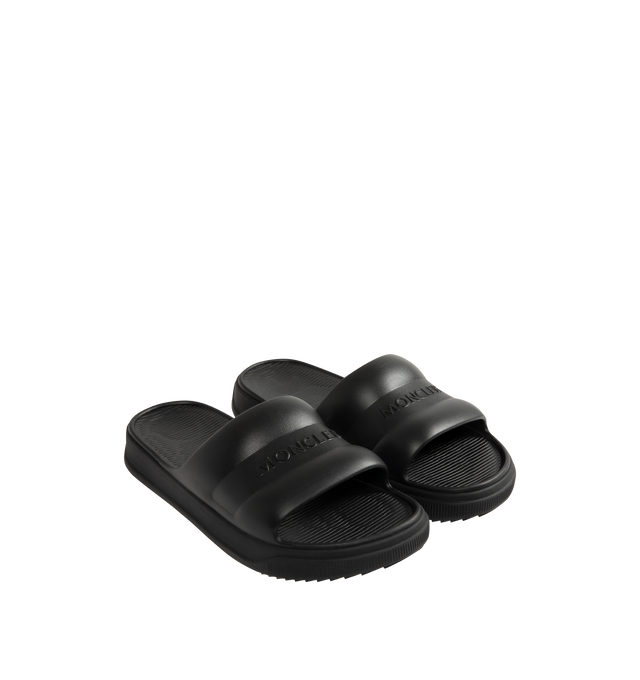 Image 2 of 4 - BLACK - MONCLER Altive Slides featuring logo toe strap and EVA sole. 100% elastodiene.