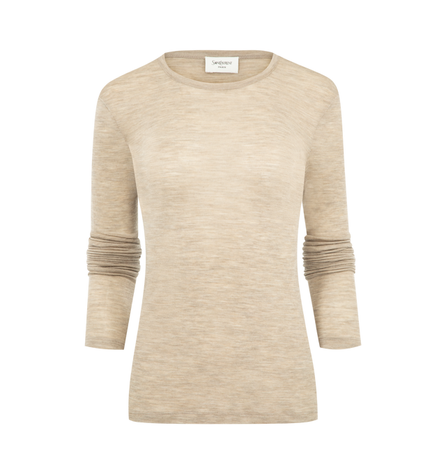 Image 1 of 2 - BROWN - SAINT LAURENT Wool Top featuring semi-sheer round-neck top and long sleeves. 100% wool. Made in France.