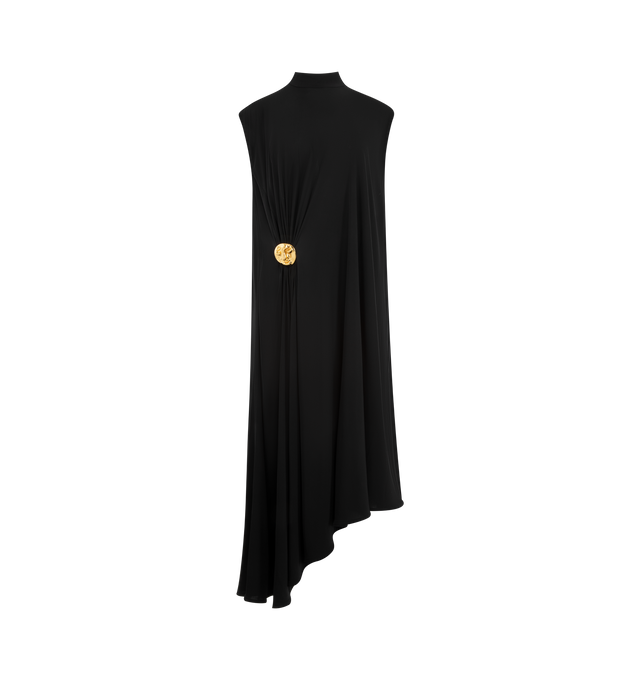 Image 1 of 4 - BLACK - BOTTEGA VENETA Crepe Viscose Jersey Dress featuring long dress made from matte crepe viscose jersey, face brooch at the side, zipper closure and regular fit. 100% viscose. Made in Italy.