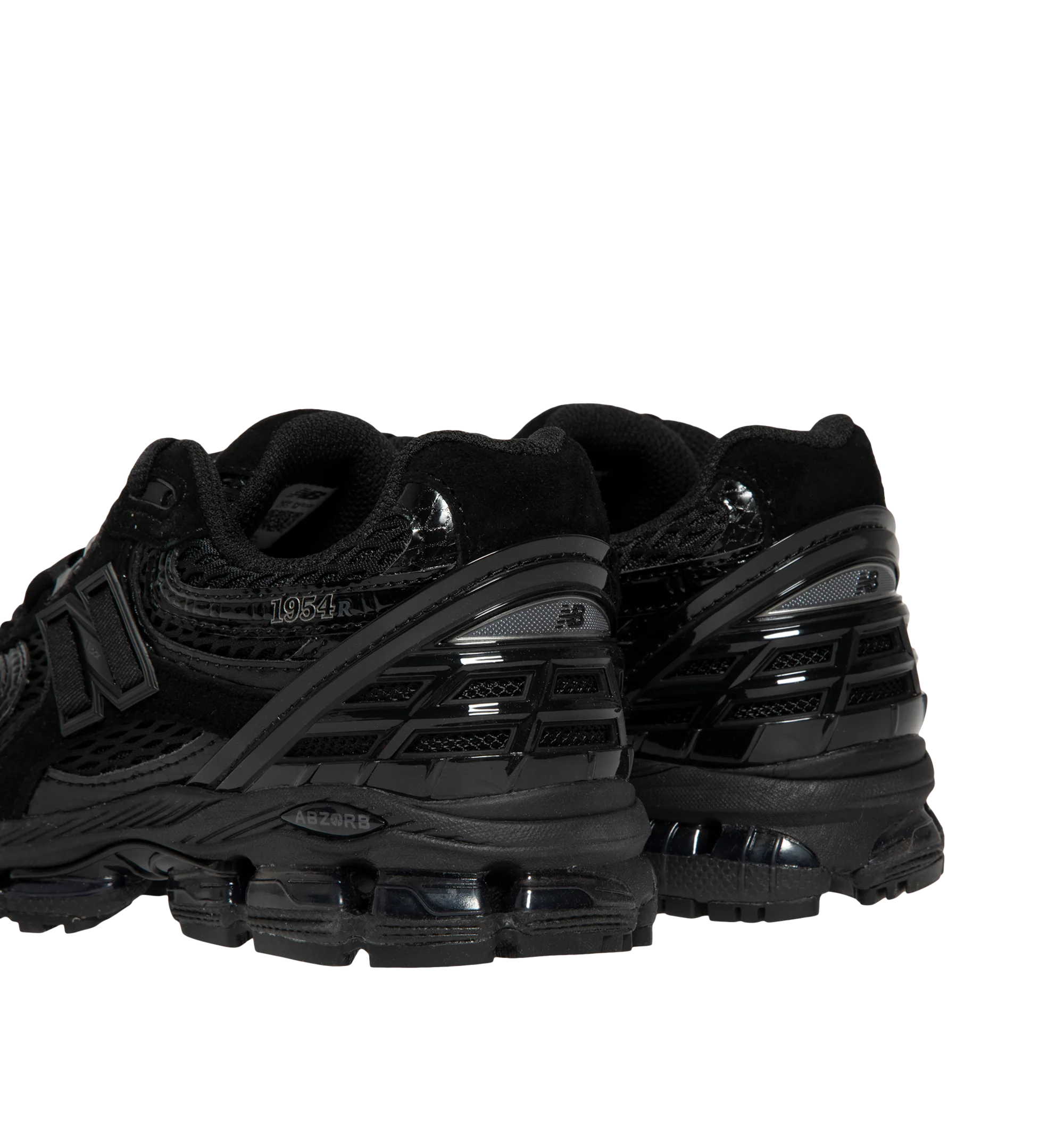 Image 3 of 5 - BLACK - New Balance 1954R Unisex Sneakers feature a suede and mesh upper inspired by the 2002 and 1906 models, combining breathable mesh with synthetic and pig suede overlays. ABZORB midsole cushioning absorbs impact through a combination of cushioning and compression resistance, while a traditional lace-up closure provides an adjustable fit. Upper: Synthetic, Mesh, and Pig Suede.