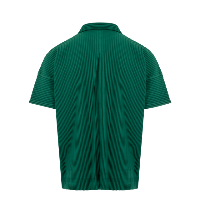 Image 2 of 2 - GREEN - ISSEY MIYAKE Polo featuring polo collar, short sleeves and pleats throughout. 100% polyester.