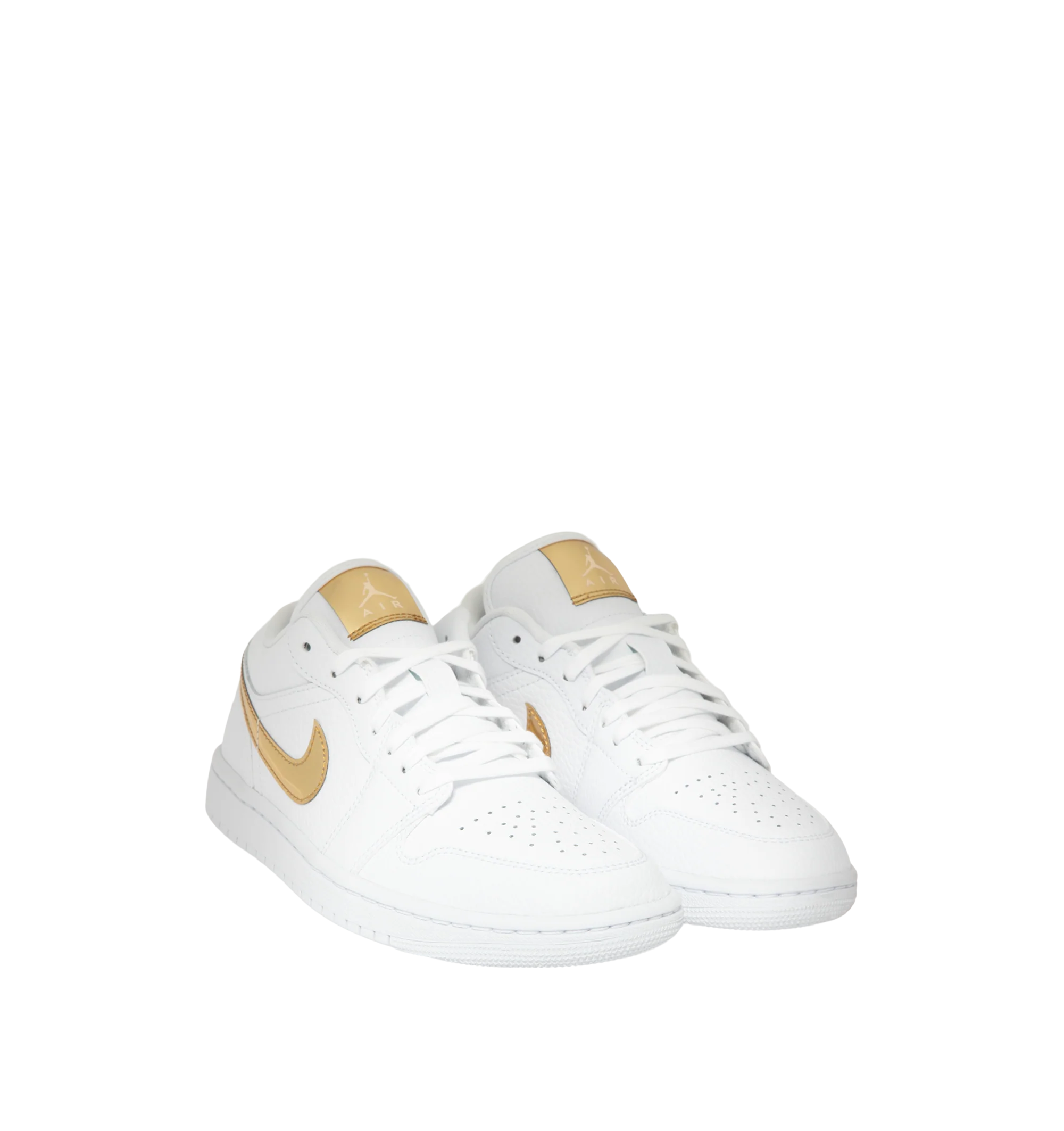 Image 2 of 5 - GOLD - Women's Air Jordan 1 Low SE Sneakers feature a genuine leather upper with signature stitched overlays, a low-top silhouette, and iconic Wings branding for a timeless look. These lifestyle sneakers combine lightweight Air-Sole cushioning, a supportive cupsole construction, and a durable rubber outsole for everyday comfort, stability, and reliable traction. Main Material: Genuine Leather. Midsole: Foam with Air-Sole Unit. Sole: Rubber.