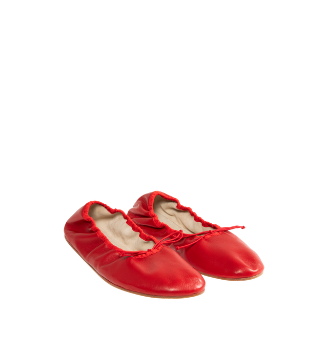 Image 2 of 4 - RED - The Row Classic ballet flat in smooth nappa leather with grosgrain piping, adjustable elastic tie, and flexible leather sole. 100% Lambskin Leather with leather sole. Made in Italy.