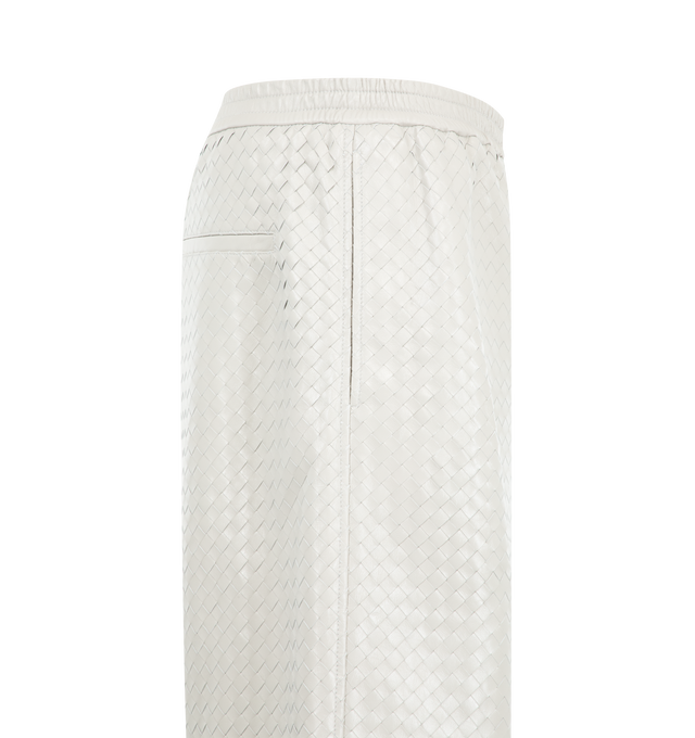 Image 3 of 3 - GREY - Bottega Veneta Mens Intrecciato Leather Shorts are crafted from lightweight woven nappa leather. Feature a straight-leg silhouette, button closure, full lining, and signature Intrecciato weave. Main Material: Nappa Leather; Lining: Fully Lined. Made in Italy. 