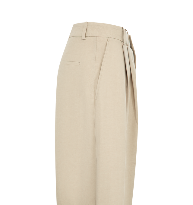 Image 3 of 3 - NEUTRAL - STUDIO NICHOLSON Line Double Pleat Volume Pant featuring mid-waisted, volume leg, slouchy fit, full length and tailoring details: double pleats with aligned belt loops, bar and tab closure. Made in Portugal. 