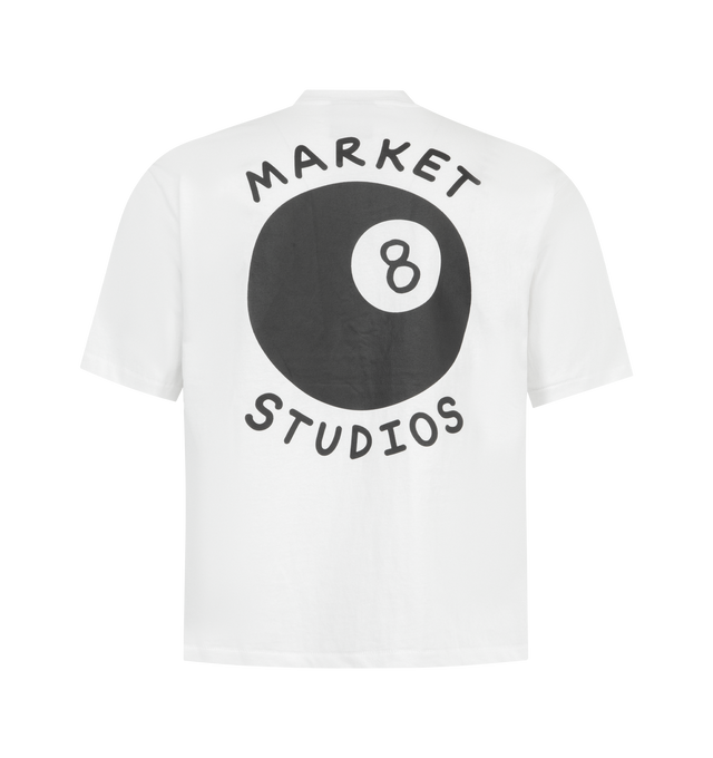 Image 2 of 2 - WHITE - MARKET Eight Ball Graphic T-Shirt featuring crewneck, short sleeves, boxy fit and graphic on front and back. 100% cotton. 
