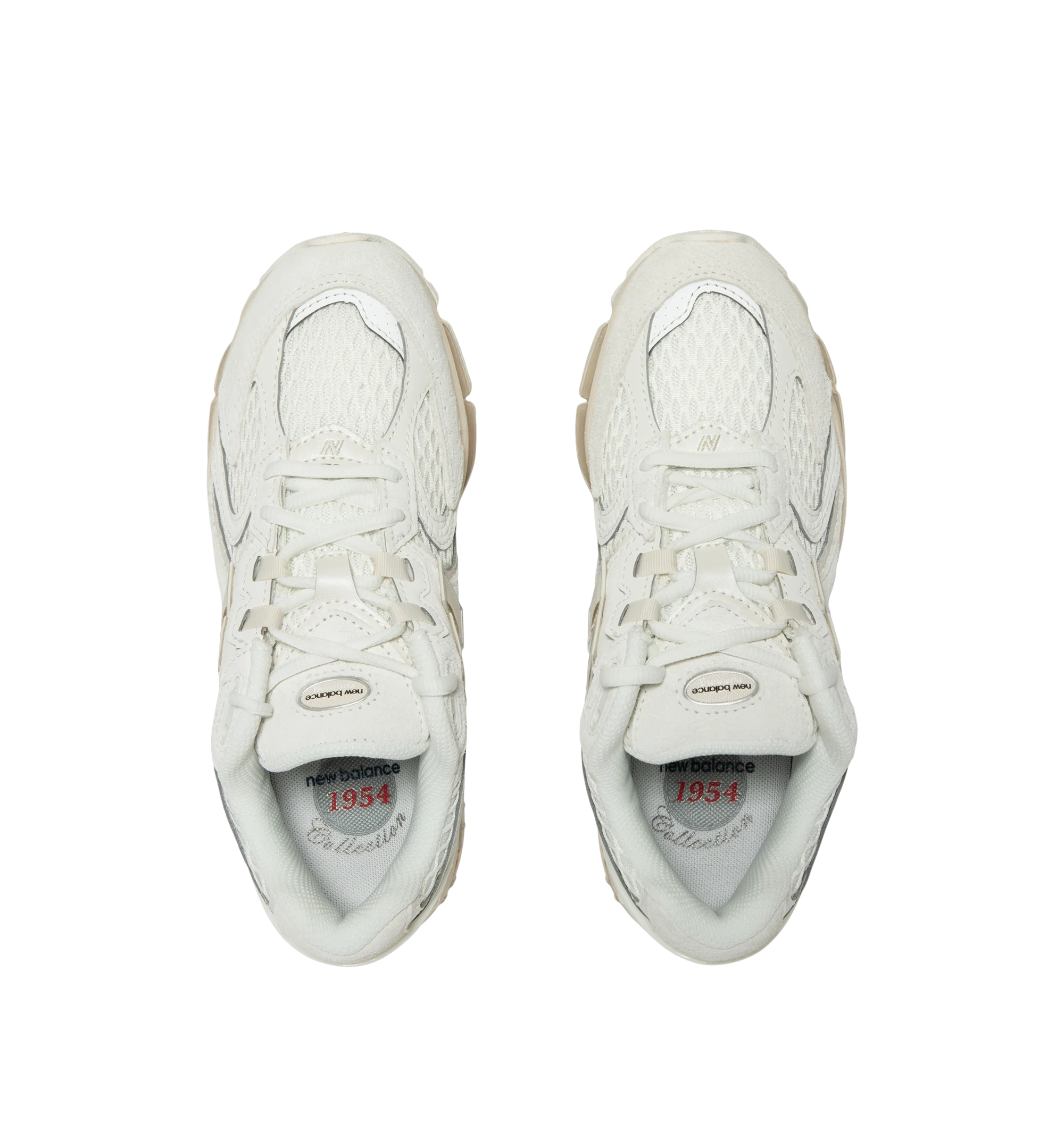 Image 5 of 5 - WHITE - New Balance 1954R Unisex Sneakers feature a suede and mesh upper inspired by the 2002 and 1906 models, combining breathable mesh with synthetic and pig suede overlays. ABZORB midsole cushioning absorbs impact through a combination of cushioning and compression resistance, while a traditional lace-up closure provides an adjustable fit. Upper: Synthetic, Mesh, and Pig Suede.