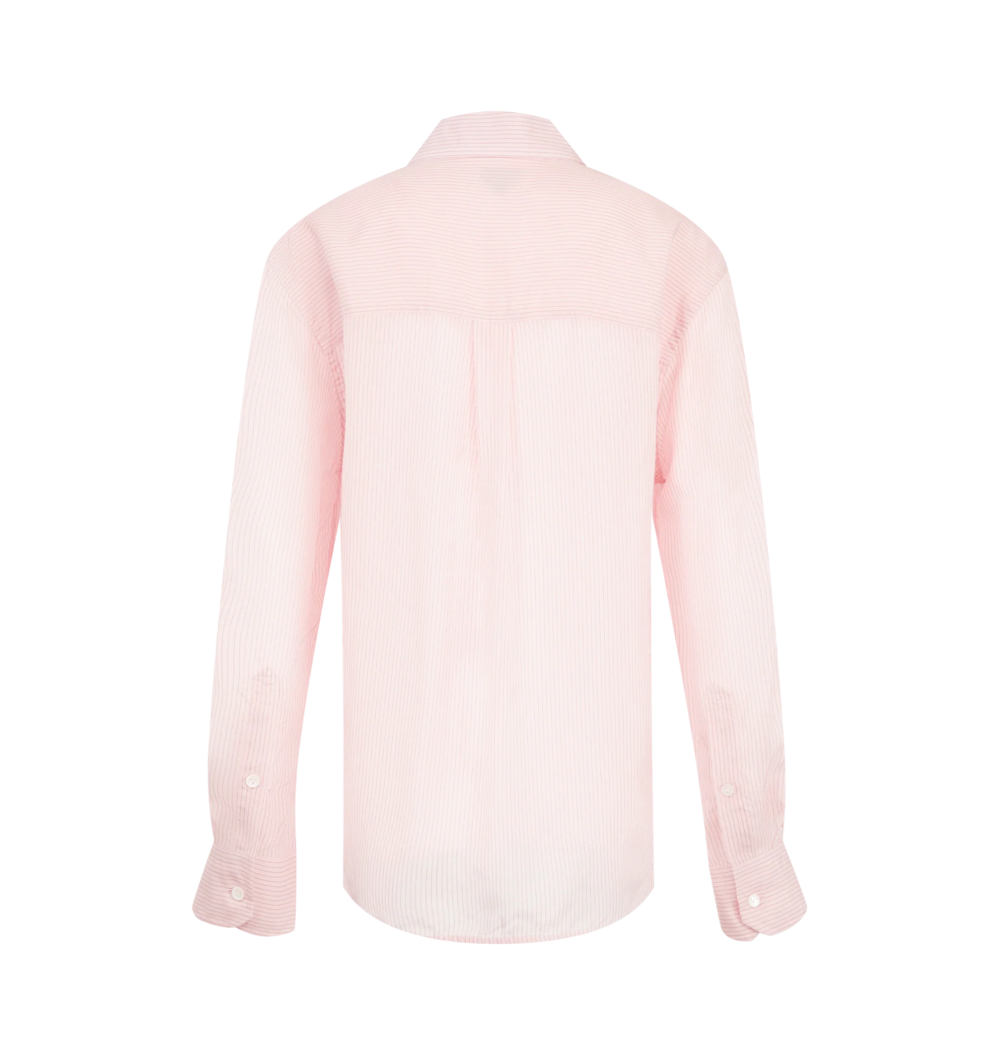 Image 2 of 2 - PINK - BOTTEGA VENETA Women's Shirt is crafted from pinstriped crepon and features a relaxed silhouette with crisp all-over stripes. Designed with a button-down closure and a curved hem, it is finished with discreet embroidered BV logo detailing. Main Material: 58% Viscose, 42% Cupro. Made in Italy. 