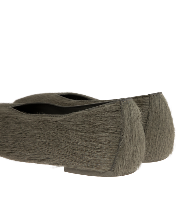 Image 3 of 4 - GREEN - Rick Owens Womens Ballerina Flats are crafted from cow hair  leather matreials with a square-toe silhouette. Feature a flat slip-on design, calf leather lining and insole, leather outsole with thermoplastic polyurethane detail, and genuine python upper with a naturally bleached finish. Upper: 100% Cow Hair ; Lining: 100% Calf Leather; Insole: 100% Calf Leather; Sole: 100% Cow Leather; Sole Detail: 100% Thermoplastic Polyurethane. Made in Italy. 