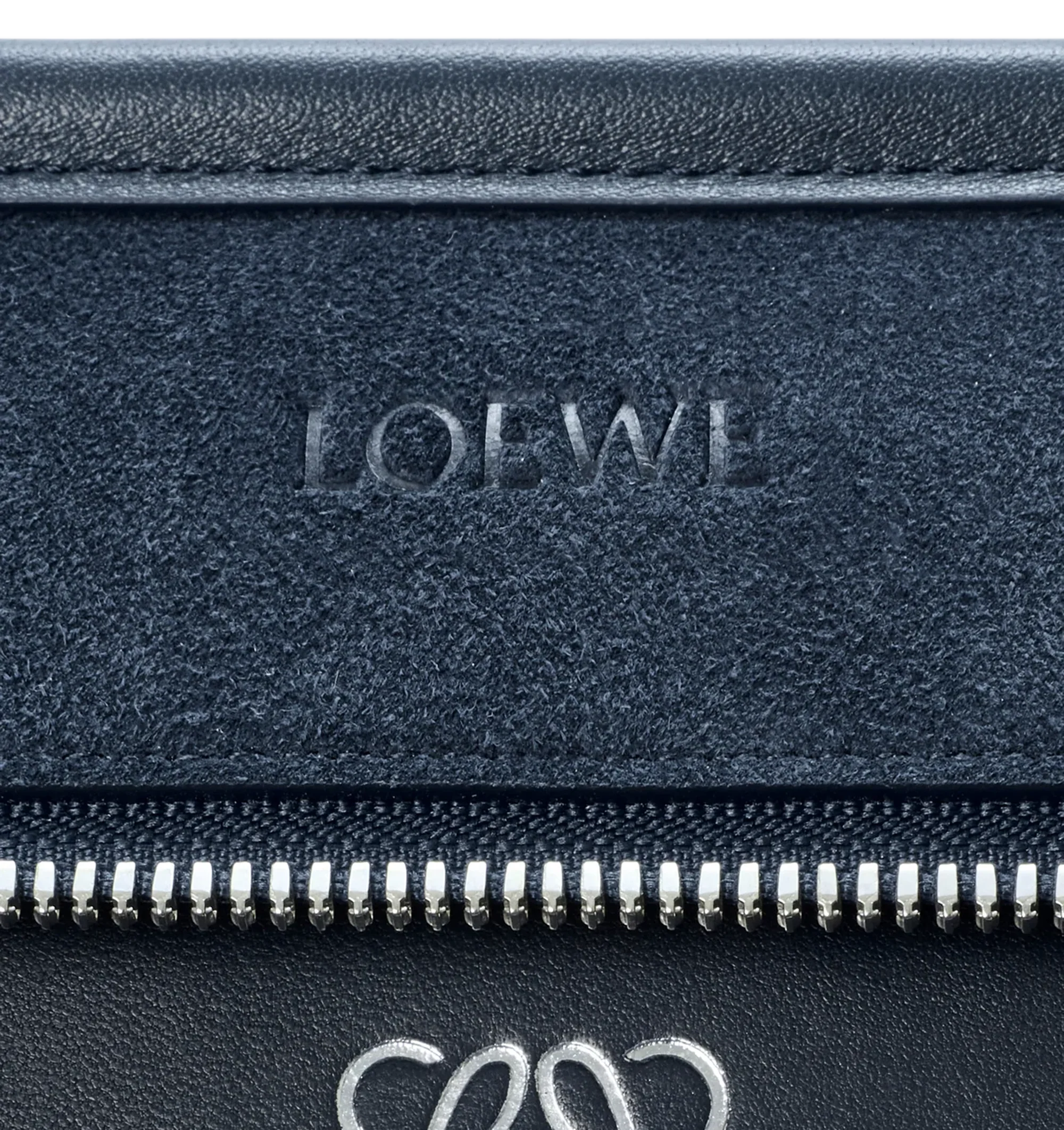 Image 14 of 16 - NAVY - Loewe Large Amazona 180 Bag in suede featuring a relaxed silhouette anchored by a single toron top handle, designed to be carried open while a concealed closure secures the main compartment, removable shoulder and crossbody straps, zip closure with two leather zip pullers, two compartments, main compartment closed with magnetic closure, internal flat pocket, left side d-ring for customization, suede and nappa lambskin lining, embossed LOEWE and embossed double L branding. Suede/calf.