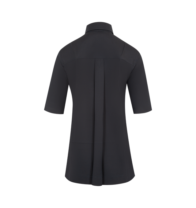 Image 3 of 3 - BLACK - BOTTEGA VENETA Wool Silk Toile Shirt featuring short sleeves, detachable cotton throat latch, button closure and relaxed fit. Wool, silk. Made in Italy.