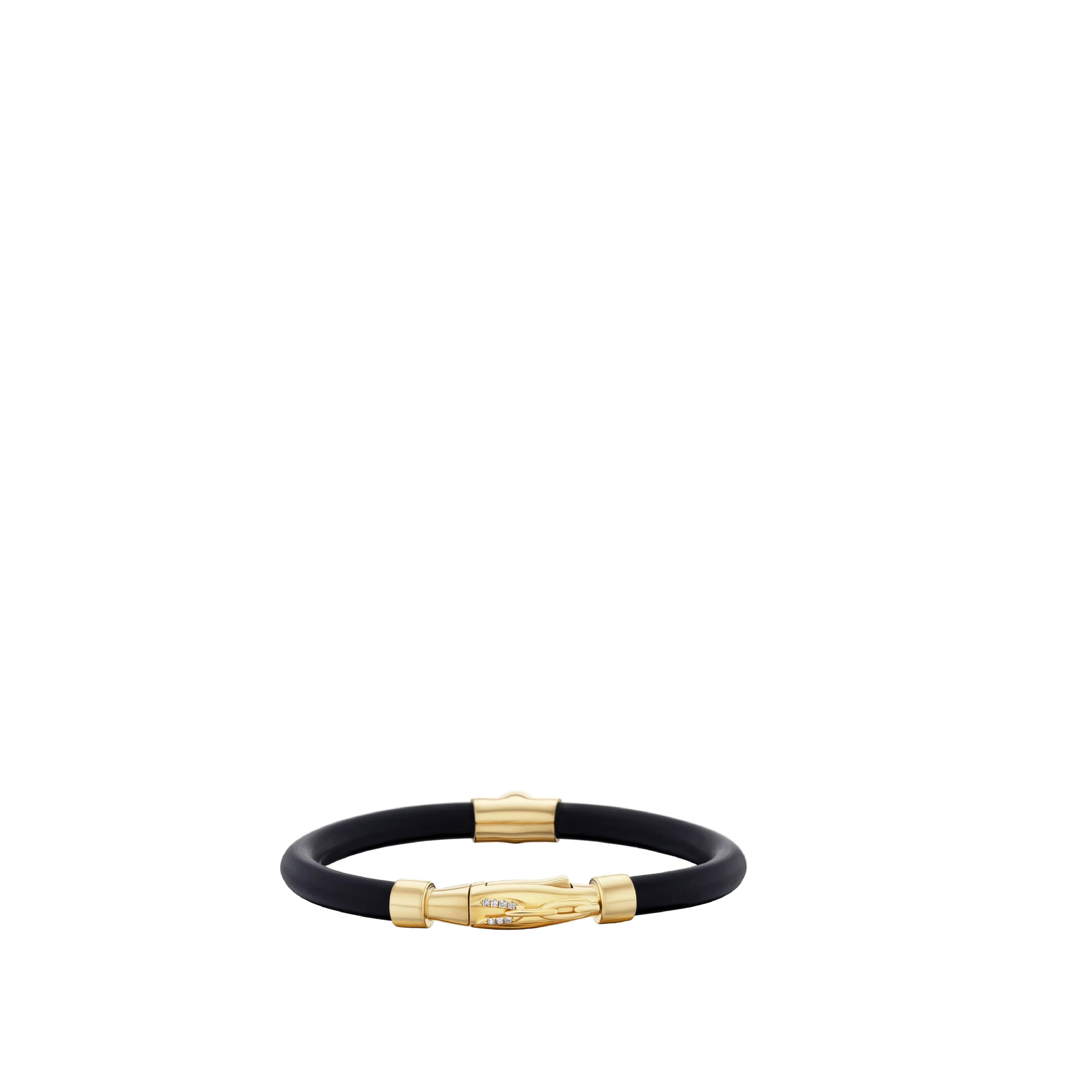Image 2 of 3 - GOLD - Uniform Object Carbon Bracelet featuring 13 g of 18K yellow gold with a 5 mm round diamond (0.52 TCW) and round diamond accents. Handcrafted in New York City. Features an Italian-made hypoallergenic rubber band designed for comfort and durability. Cheap Luxury Handbag Shop offers a range of pieces from this collection in-store. For personal consultation and detailed information about jewelry, please contact our dedicated stylist team at personalshopping@hirshleifers.com. 