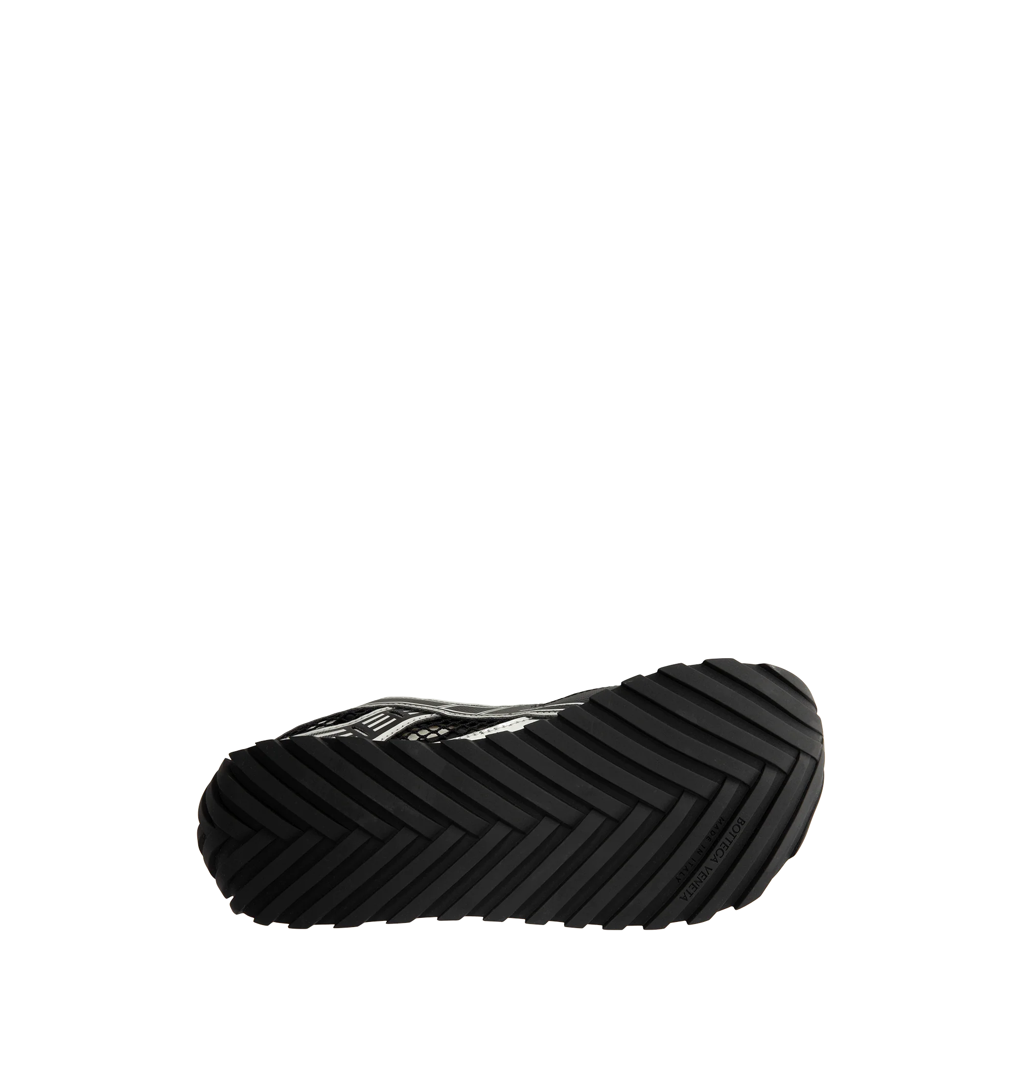 Image 4 of 5 - BLACK - Bottega Veneta Orbit Sneaker featuring mechanical textile upper, rubber sole, lace-up front, padded collar and tongue with Bottega Venneta logo detail at tongue. Made in Italy.
