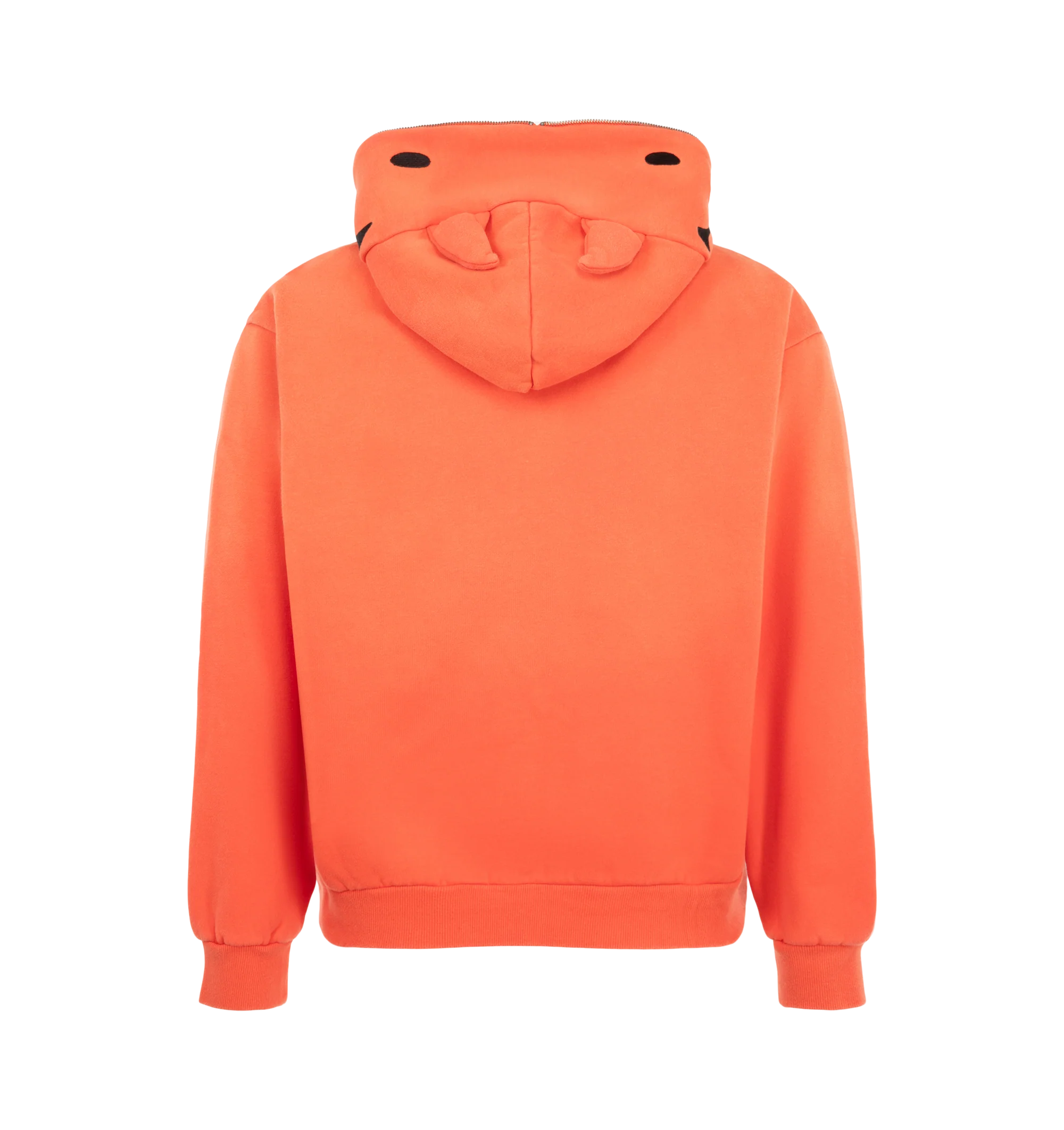 Image 2 of 2 - RED - The Men's Smiley Devil Full Zip Hoodie is crafted from 100% cotton with a washed finish. The design features a full-length YKK zip closure extending through the hood, while dimensional devil horns and Smiley detailing define the hood construction. A kangaroo pocket and ribbed trims complete the silhouette.