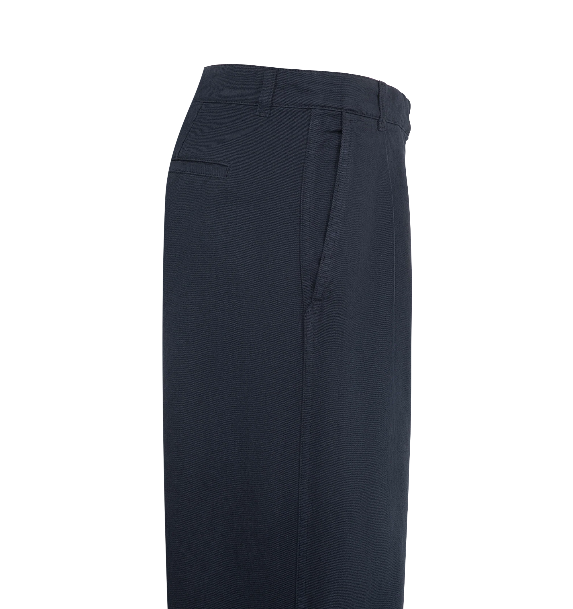 Image 3 of 3 - BLUE - The Row Women's Adler Pants are crafted from soft cotton twill and feature a relaxed mid-rise silhouette that sits naturally at the hip with a straight leg. Designed with a pleated front, side slash pockets, and a single back welt pocket, these designer trousers undergo multiple finishing treatments to create a lightly sanded, worn-in appearance with a soft, loose hand. Main Material: 100% Cotton. Fit: Relaxed, Mid-Rise, Straight Leg. Pockets: Side Slash Pockets and Single Back Welt Po 