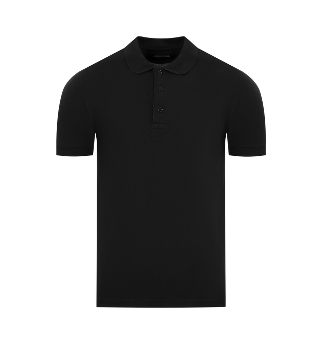 Image 1 of 2 - BLACK - TOM FORD Lyocell Cotton Piqu Polo featuring short-sleeve polo, side vents, a classic spread collar and button half placket. 67% lyocell, 33% cotton. Made in Portugal.