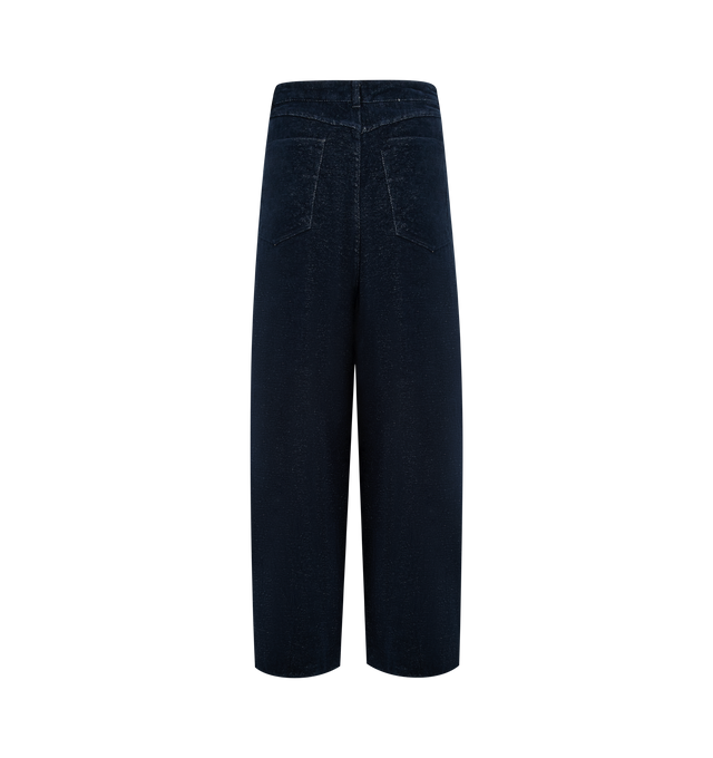 Image 2 of 3 - NAVY - NEEDLES HD Jean featuring wide, exaggerated HD shape, darts sewn into the waist and hem, loose, comfortable fit and a unique chenille with Japanese washi woven in. 56% cotton, 44% paper. Made in Japan.