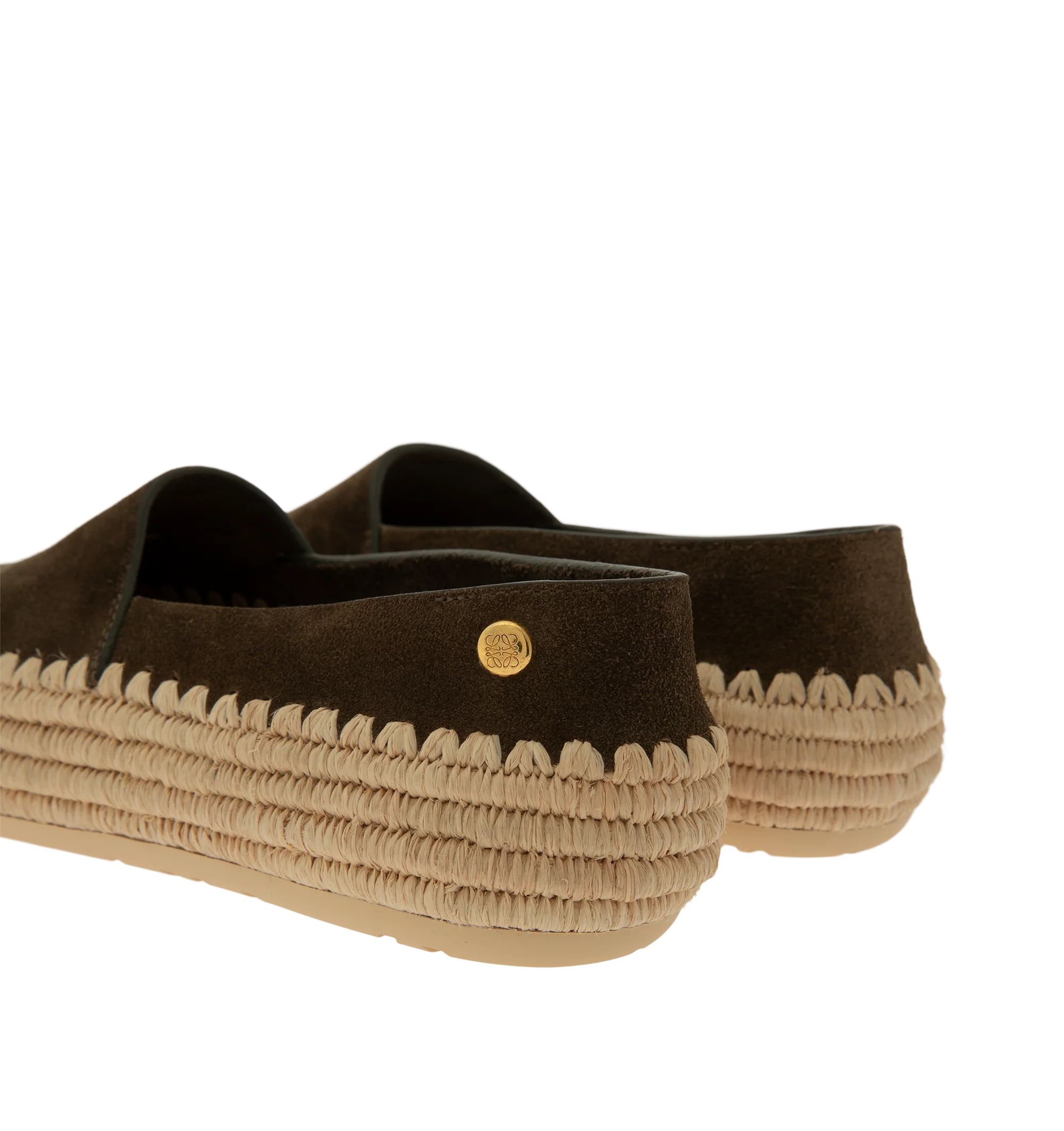 Image 3 of 4 - GREEN - Loewe Mens Slippers are crafted from suede and raffia. Feature handcrafted raffia embroidery, rounded toe, engraved Anagram pebble detail, padded leather insole, embossed Anagram rubber outsole, and a 0.5 cm heel height. Main Material: Suede, Raffia. Made in Spain.