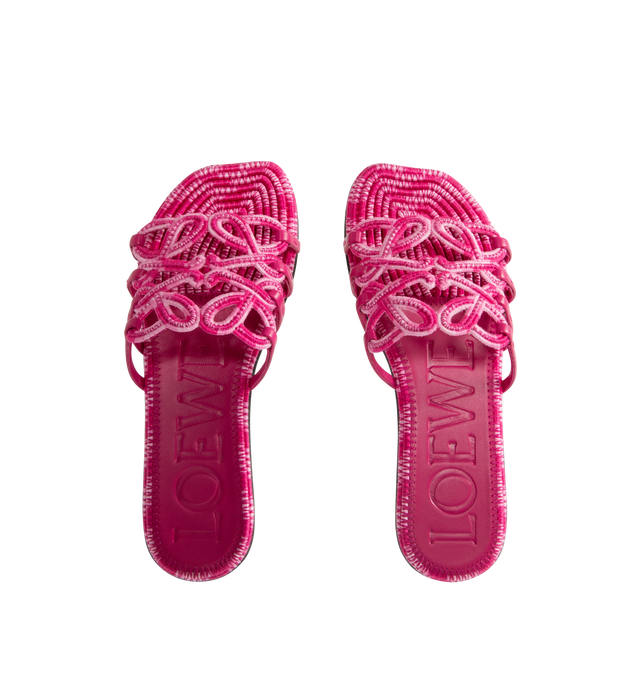 Image 4 of 4 -  PINK - LOEWE PAULA'S IBIZA Petal Anagram slide in all-over embroidered cotton canvas blending mixed shades of color threads, featuring a cut-out Anagram upper with hand-stitched seams, petal toe shape, 5mm heel, embossed LOEWE on the insole, padded insole with partial leather covering and rubber-injected island on the outsole. Embroidered canvas. Made in Italy. 