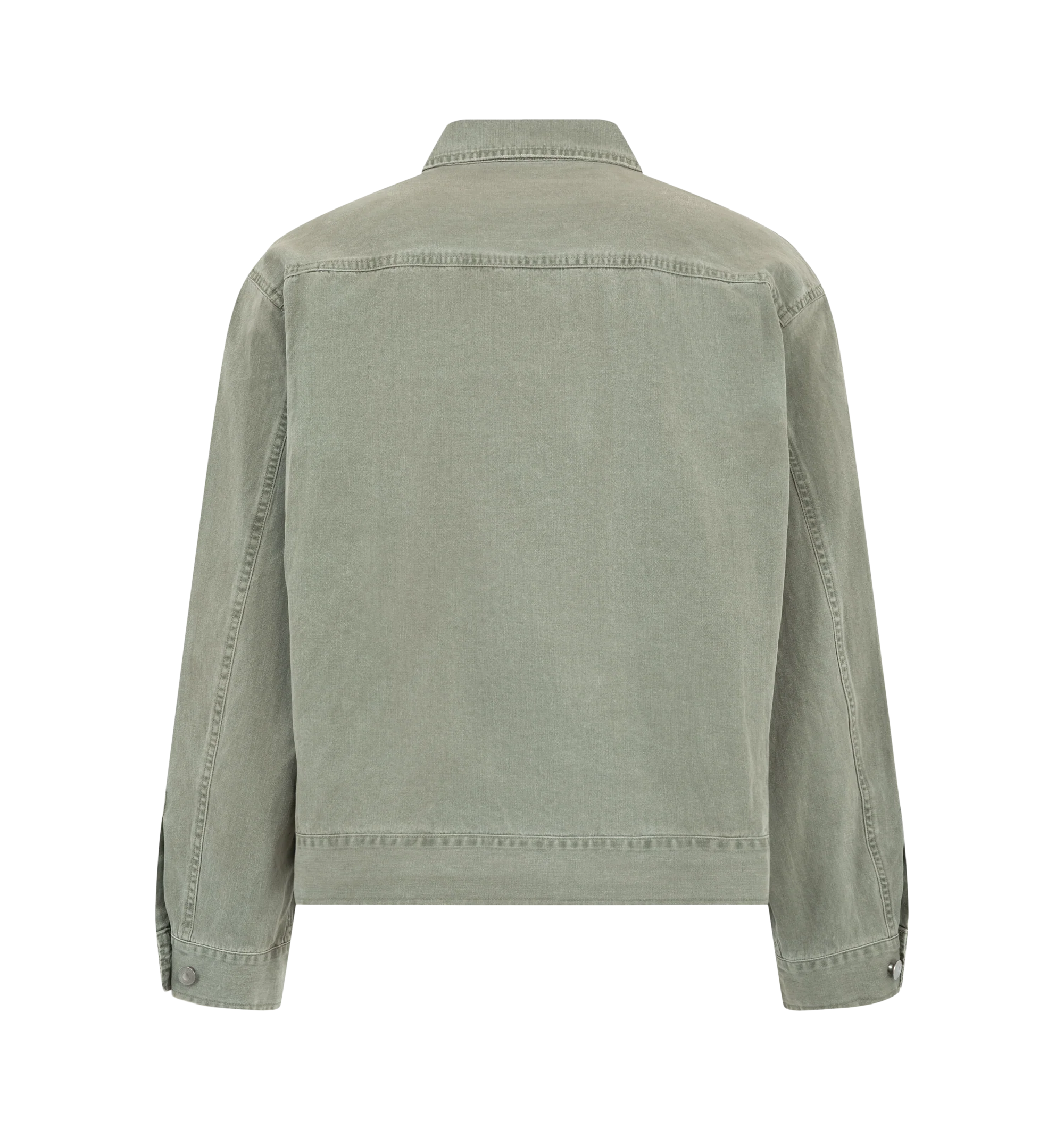 Image 2 of 2 - GREEN - A.Presse Men's Vintage US Army M-42 Field Jacket features a durable cotton construction with a spread collar, button front closure, adjustable waist tabs, and button cuffs. Inspired by the iconic military field jacket, this designer jacket combines timeless utility styling with premium Japanese craftsmanship. Additional details include patch chest pockets and a relaxed silhouette for versatile everyday wear. Main Material: 100% Cotton. Made in Japan.