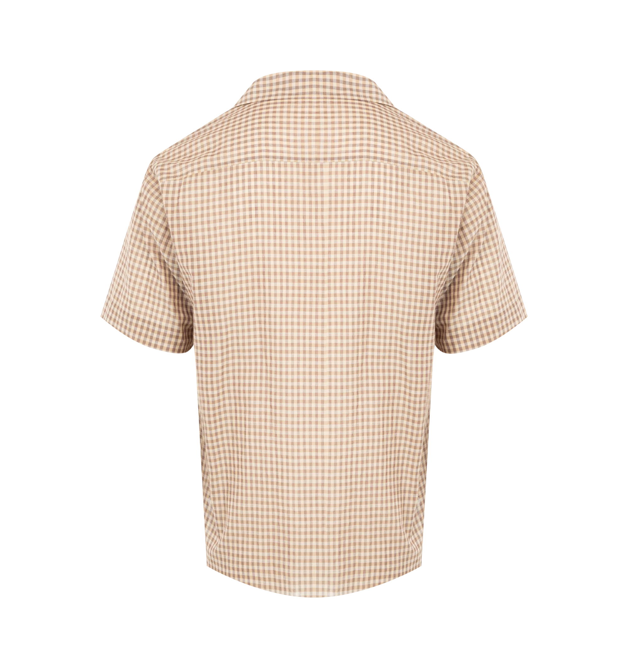 Image 2 of 2 - BROWN - AURALEE Airy Light Cotton Check Shirt featuring short sleeves, check print, spread collar, button front and relaxed fit. 100% cotton.