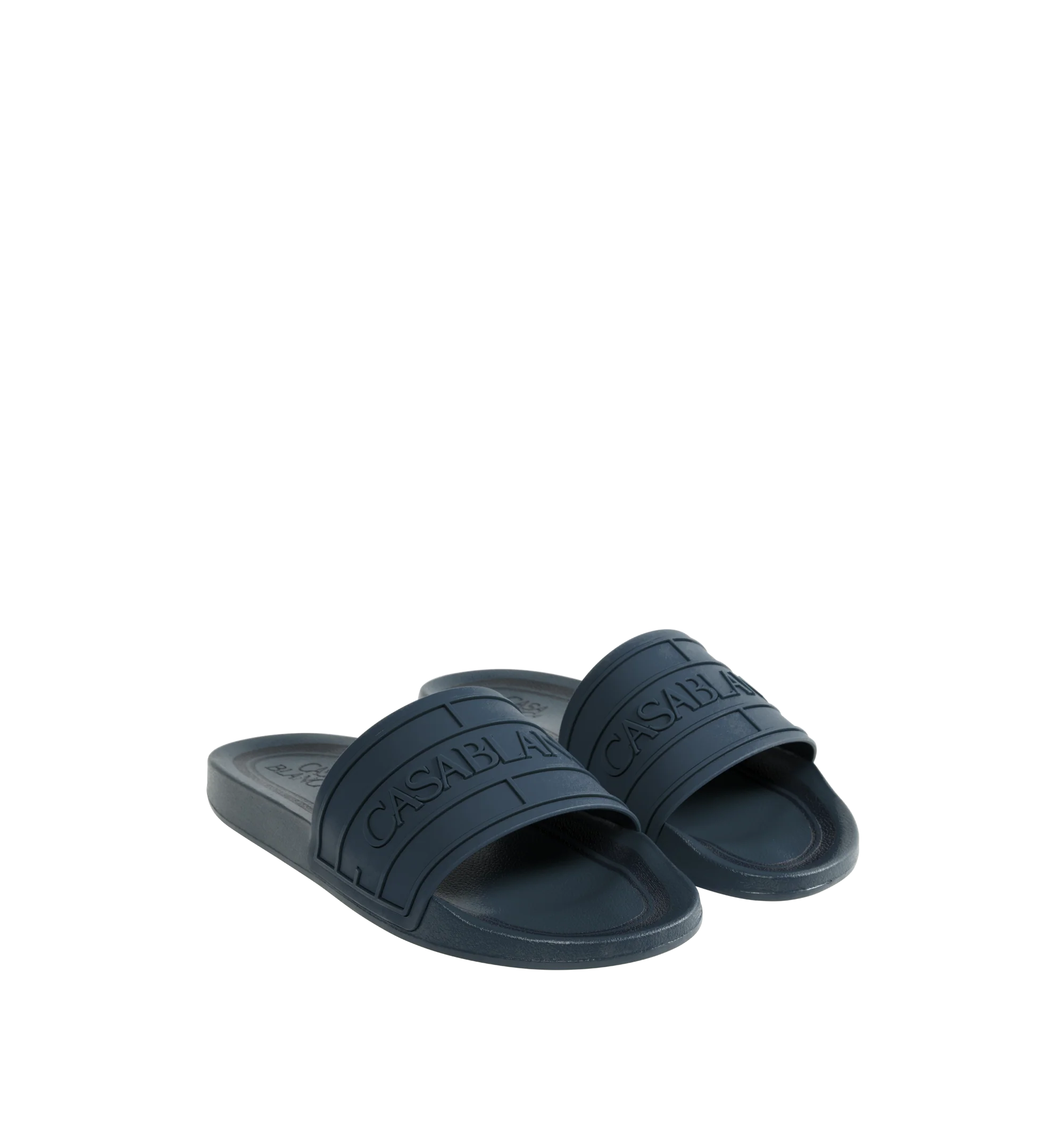 Image 2 of 4 - BLUE - CASABLANCA Logo Pool Slides featuring a slip on design, the house's signature Casablanca logo on its uppers, a sculpted footbed and a textured rubberised sole. 100% rubber. Made in Portugal. 