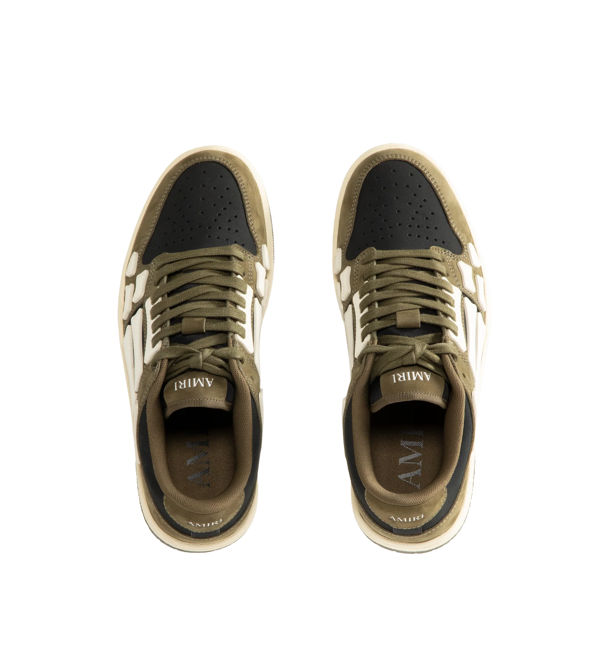 Image 5 of 5 - GREEN - Amiri Mens Skel Top Low Sneakers are crafted with a suede leather upper and signature pebbled leather bone appliqus. Feature contrast topstitching, lace-up closure, padded collar, two-tone rubber sole, and low-top silhouette. Main Material: Leather Upper; Sole: Rubber. Made in Vietnam.