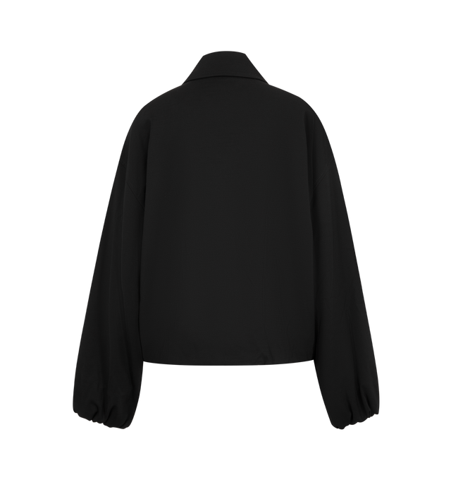 Image 2 of 3 - BLACK - Loewe Womens Wool-Blend Jacket is crafted from a wool blend. Features a balloon silhouette, point collar with throat latch, two-way zip-front closure, long sleeves, drop shoulders, contrast placket panel, hip welt pockets, and embroidered logo at the chest. Main Material: Viscose, Wool, Nylon, and Polyamide. Made in Italy. 