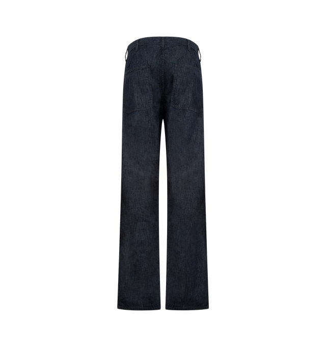 Image 2 of 3 - BLUE - FULLCOUNT USN Seamen's Trousers featuring 8oz. Zimbabwe cotton denim, wide silhouette with a deep rise, authentic vintage-style urea buttons with thread channels, belt loops at waist and relaxed fit. Cotton. Made in Japan.  
