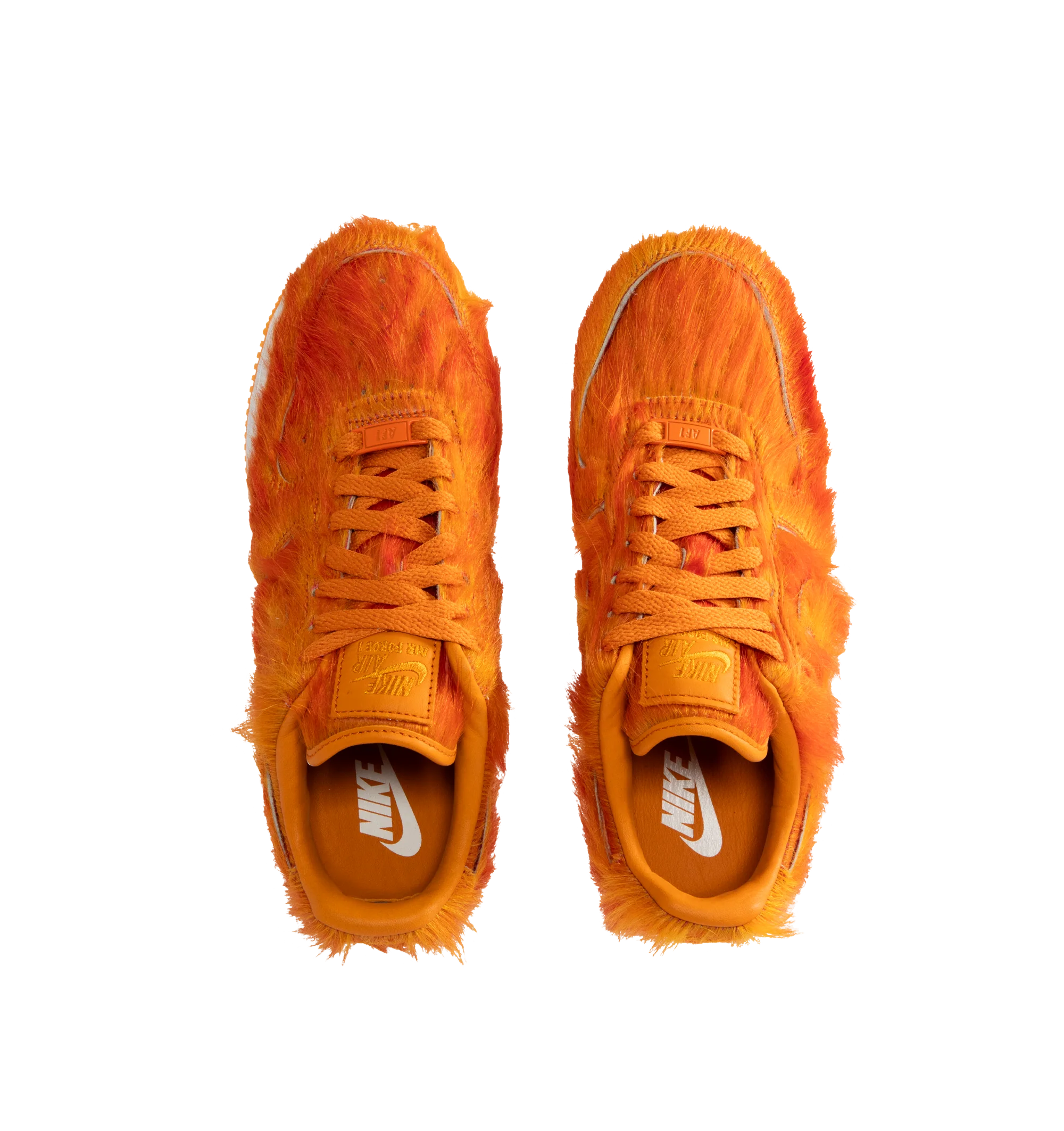 Image 5 of 5 - ORANGE - Nike Air Force 1 "Multi-Color and Sunset" Sneakers update the classic basketball-inspired silhouette with a shaggy, hair-like upper in vivid sunset orange. Tonal Swoosh branding, a lace-up closure, and a padded collar complete the low-top design, while a white Air-cushioned midsole and orange rubber outsole provide comfort and traction. Sole: Rubber. 